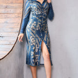 Denim Effect Button-Down Midi Dress