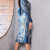 Denim Effect Button-Down Midi Dress