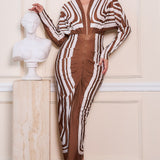 Geometric Stripe Deep V-neck Midi Dress