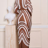 Geometric Stripe Deep V-neck Midi Dress
