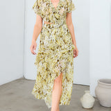 Chiffon Frill Slit Dress