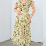 Chiffon Frill Slit Dress