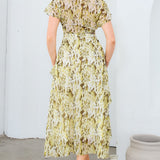 Chiffon Frill Slit Dress