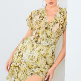 Chiffon Frill Slit Dress