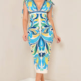 Plunge V-neck Shirring Midi Dress