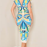 Plunge V-neck Shirring Midi Dress