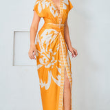 Floral Print V-Neck Midi Dress