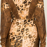 Leopard Deep V-neck Long Dolman Sleeve Midi Dress