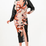 Front Ruched V-Neck Midi Dress