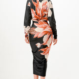 Front Ruched V-Neck Midi Dress