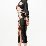 Front Ruched V-Neck Midi Dress