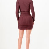 Striped Belted Deep V Bodycon Mini Dress