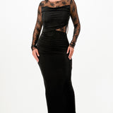 Lace Draped Bodycon Midi Dress