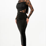 Lace Draped Bodycon Midi Dress