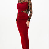 Lace Draped Bodycon Midi Dress
