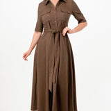 Pinstripe Belted Shirt Midi Dress