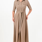 Pinstripe Belted Shirt Midi Dress