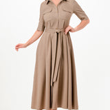 Pinstripe Belted Shirt Midi Dress