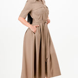 Pinstripe Belted Shirt Midi Dress