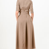 Pinstripe Belted Shirt Midi Dress