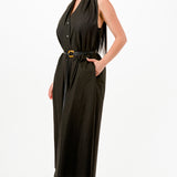 Sleeveless Button-Front Belted Shirt Dress