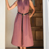 Sleeveless Button-Front Belted Shirt Dress