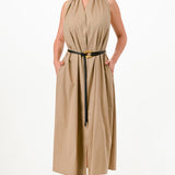 Sleeveless Button-Front Belted Shirt Dress