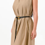 Sleeveless Button-Front Belted Shirt Dress