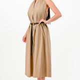 Sleeveless Button-Front Belted Shirt Dress