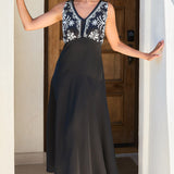 Embroidery-Effect V-Neck Maxi Dress