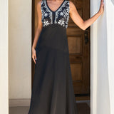 Embroidery-Effect V-Neck Maxi Dress