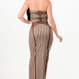 Geometric Deep V-Neck Shirring Midi Dress