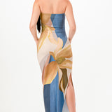 Floral Denim-Effect Print Maxi Slit Dress