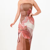 Floral Denim-Effect Print Maxi Slit Dress