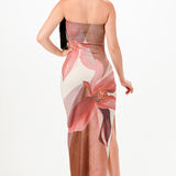 Floral Denim-Effect Print Maxi Slit Dress