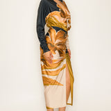 Front Ruched V-Neck Midi Dress
