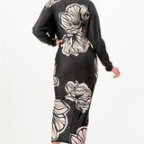 Floral Deep V-neck Pleats Midi Dress