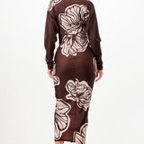 Floral Deep V-neck Pleats Midi Dress
