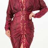 Deep V-neck Pleats Midi Dress