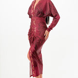 Deep V-neck Pleats Midi Dress