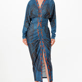 Deep V-neck Pleats Midi Dress