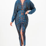 Deep V-neck Pleats Midi Dress