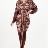 Deep V-neck Pleats Midi Dress