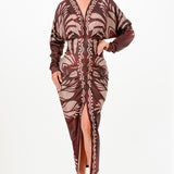Deep V-neck Pleats Midi Dress