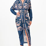 Deep V-neck Pleats Midi Dress