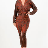 Front Ruched V-Neck Midi Dress
