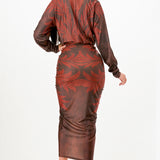 Front Ruched V-Neck Midi Dress