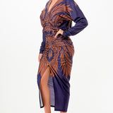 Front Ruched V-Neck Midi Dress