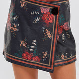 Faux Leather Floral Placement Print Skort