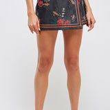 Faux Leather Floral Placement Print Skort